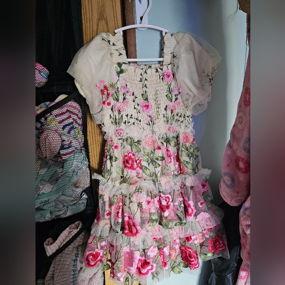 JessaKae Floral Kids Dress - Cream and Pink